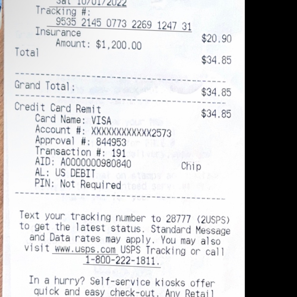 Proof of sale.